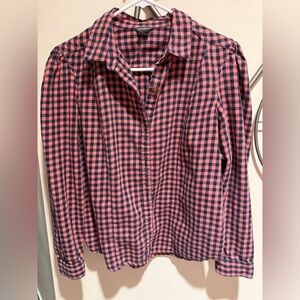 Eddie Bauer Pink and Black Plaid Button Down Cotton Shirt, Size M